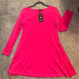 Vibrant Pink Long Sleeve Dress with pockets!